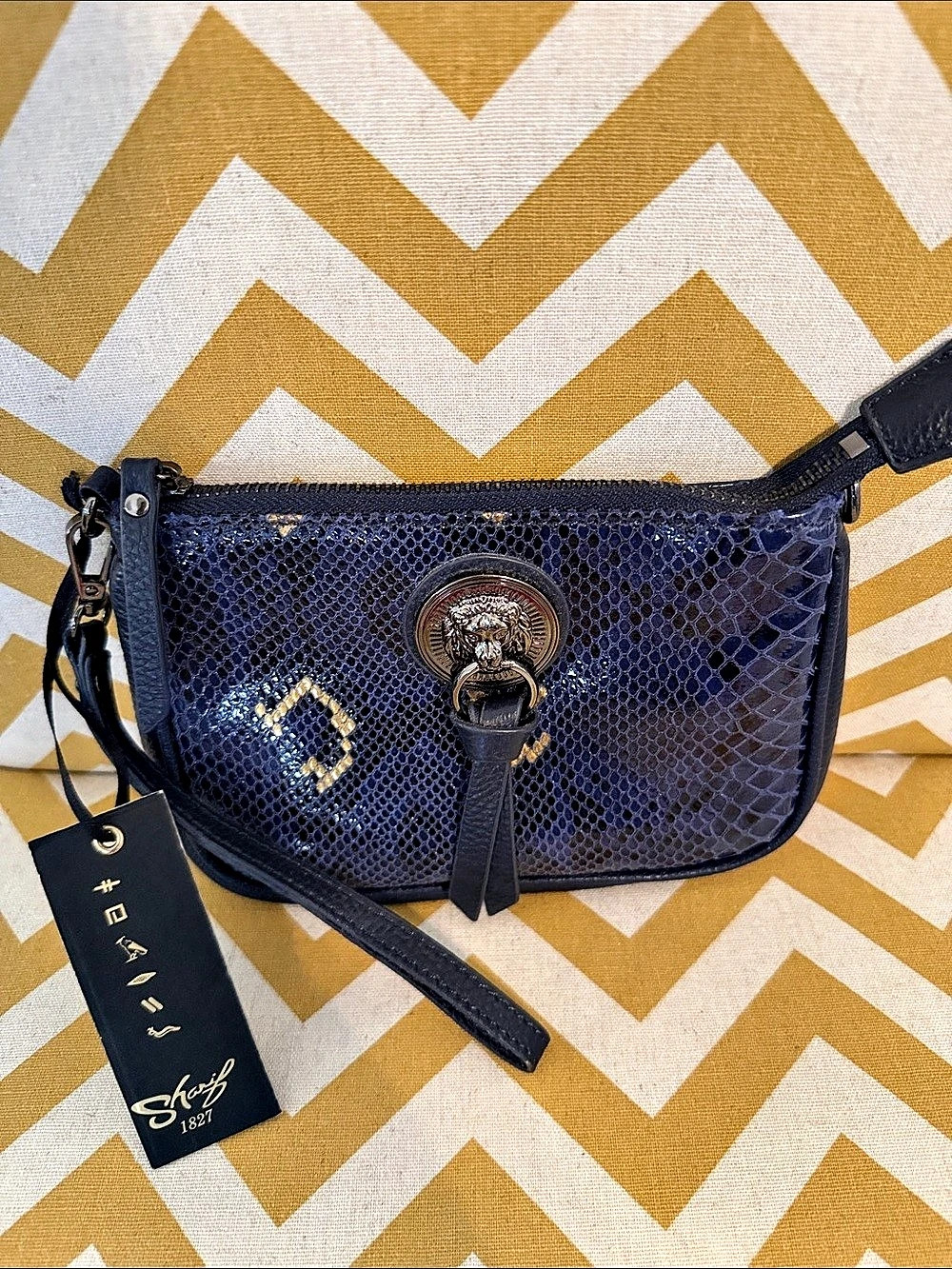 Original by Sharif Blue Reptile Embossed Print Wristlet NWT